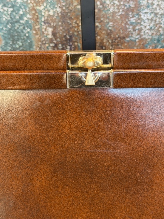 Vintage Mid Century Modern Brown Frame Bag Top Handle Leather Lined USA - Picture 5 of 16